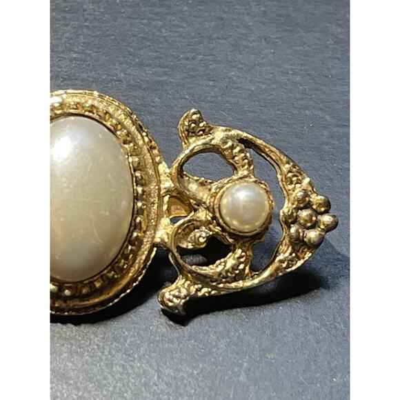 Faux Pearl Collar Lapel Shawl Brooch Pin Gold Tone Victorian Style Jewelry - Picture 6 of 8